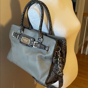Michael KORS Gray Snake Print Leather Tote Bag